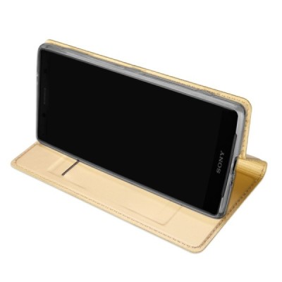 „Dux Ducis“ Skin serijos Sony Xperia XZ2 Compact auksinis odinis atverčiamas dėklas / Priedai.lt