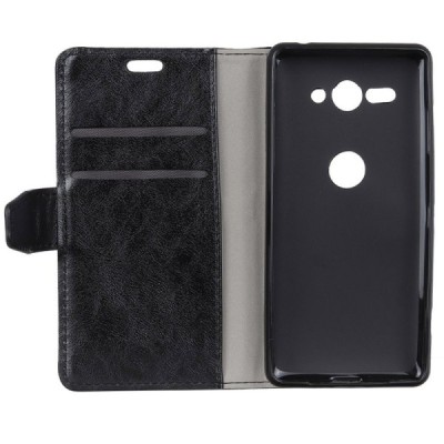 Sony Xperia XZ2 Compact atverčiamas juodas odinis dėklas, knygutė - piniginė / Priedai.lt