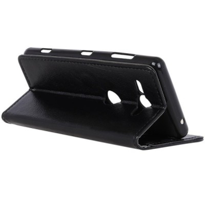 Sony Xperia XZ2 Compact atverčiamas juodas odinis dėklas, knygutė - piniginė / Priedai.lt