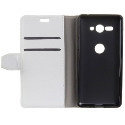Sony Xperia XZ2 Compact atverčiamas baltas odinis dėklas, knygutė - piniginė / Priedai.lt