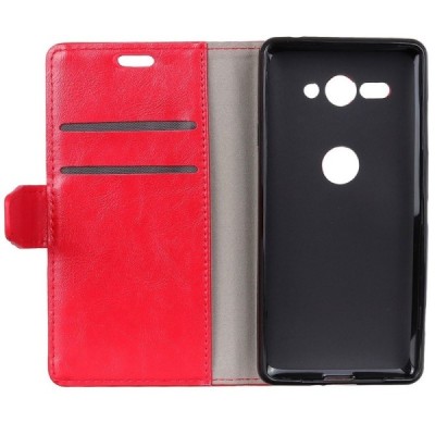 Sony Xperia XZ2 Compact atverčiamas raudonas odinis dėklas, knygutė - piniginė / Priedai.lt