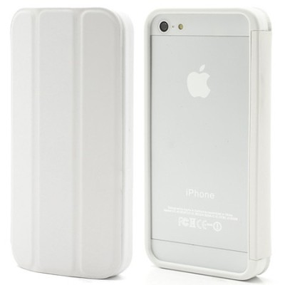 Atverčiamas baltas rėmelis (bamperis) Apple iPhone SE (5, 5s) su smart cover funkcija / Priedai.lt