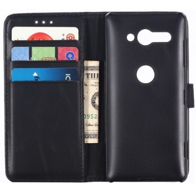 Sony Xperia XZ2 Compact atvēramais ādas melns retro maciņš (maks) / Vacins.lv