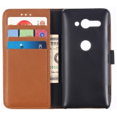 Sony Xperia XZ2 Compact atvēramais ādas gaiši brūns retro maciņš (maks) / Vacins.lv