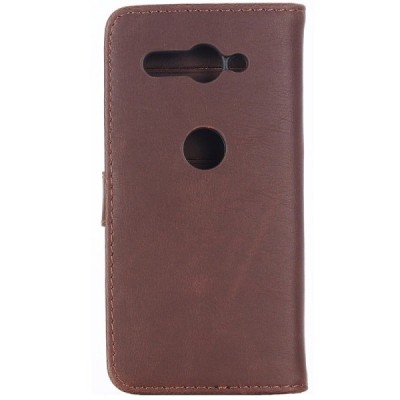 Sony Xperia XZ2 Compact atvēramais ādas tumši brūns retro maciņš (maks) / Vacins.lv