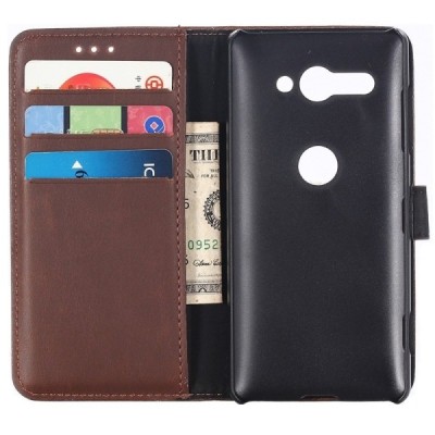 Sony Xperia XZ2 Compact atvēramais ādas tumši brūns retro maciņš (maks) / Vacins.lv