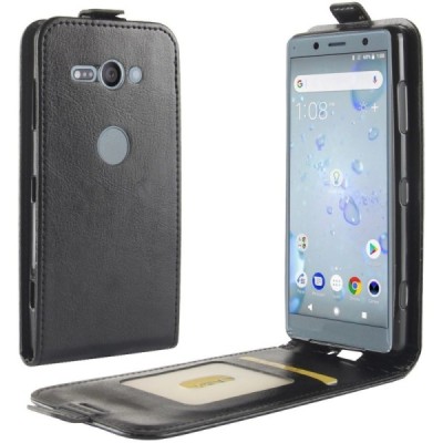 Sony Xperia XZ2 Compact vertikaliai atverčiamas juodas odinis dėklas - piniginė / Priedai.lt