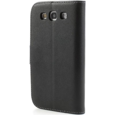 Samsung Galaxy S3 (I9300) atverčiamas juodas odinis Casual dėklas - piniginė / Priedai.lt