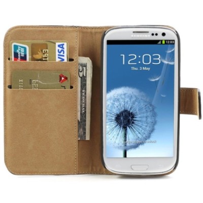 Samsung Galaxy S3 (I9300) atverčiamas juodas odinis Casual dėklas - piniginė / Priedai.lt