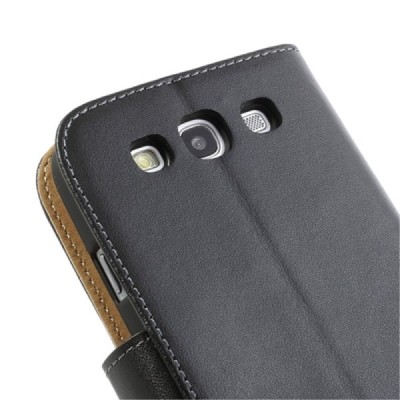 Samsung Galaxy S3 (I9300) atverčiamas juodas odinis Casual dėklas - piniginė / Priedai.lt