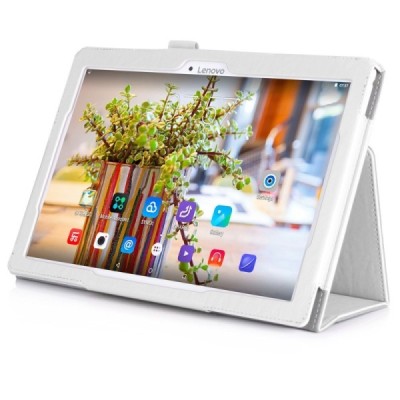 Lenovo Tab 3 10.1" TB-X103F un Tab 2 A10-30 atvēramais balts maciņš / Vacins.lv