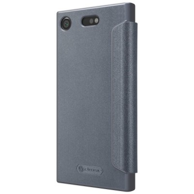 Sony Xperia XZ1 Compact pilkas odinis atverčiamas Nillkin Sparkle dėklas / Priedai.lt
