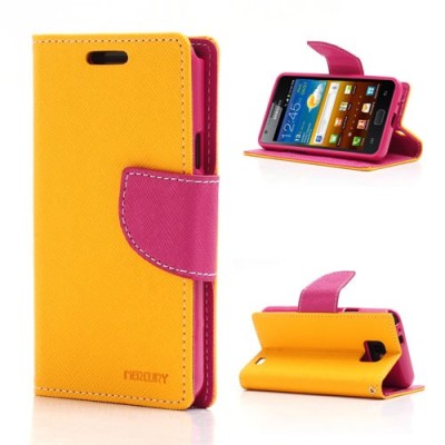 „Mercury“ Samsung Galaxy S2 oranžinis odinis atverčiamas dėklas - piniginė / Priedai.lt