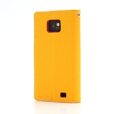 Samsung Galaxy S2 „Mercury“ atvērams zaļs ādas futrālis - oranžs / Vacins.lv