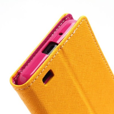 Samsung Galaxy S2 „Mercury“ atvērams zaļs ādas futrālis - oranžs / Vacins.lv