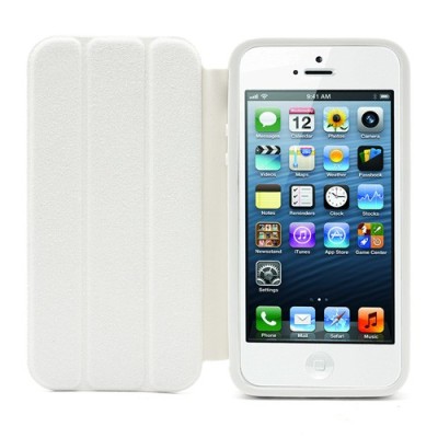 Atverčiamas baltas rėmelis (bamperis) Apple iPhone SE (5, 5s) su smart cover funkcija / Priedai.lt