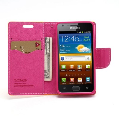 Samsung Galaxy S2 „Mercury“ atvērams rozs ādas futrālis - maciņš / Vacins.lv