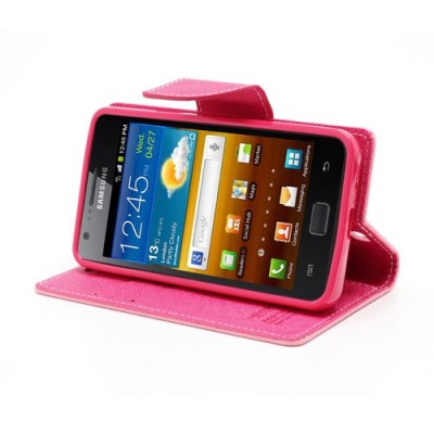 Samsung Galaxy S2 „Mercury“ atvērams rozs ādas futrālis - maciņš / Vacins.lv
