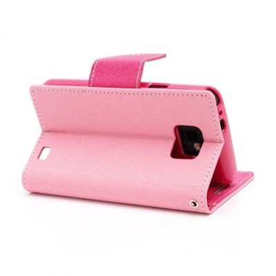 Samsung Galaxy S2 „Mercury“ atvērams rozs ādas futrālis - maciņš / Vacins.lv