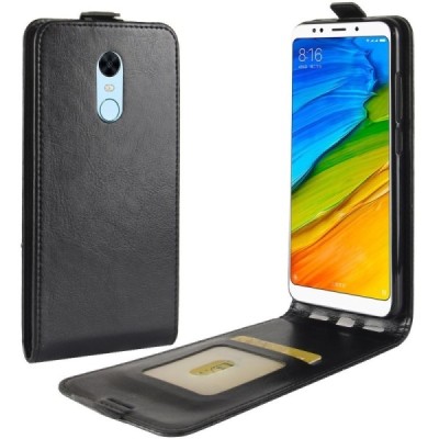 Xiaomi Redmi 5 Plus vertikāli atvēramais ādas melns maciņš (maks) / Vacins.lv
