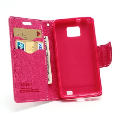 Samsung Galaxy S2 „Mercury“ atvērams rozs ādas futrālis - maciņš / Vacins.lv
