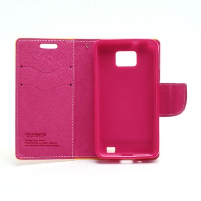 Samsung Galaxy S2 „Mercury“ atvērams rozs ādas futrālis - maciņš / Vacins.lv