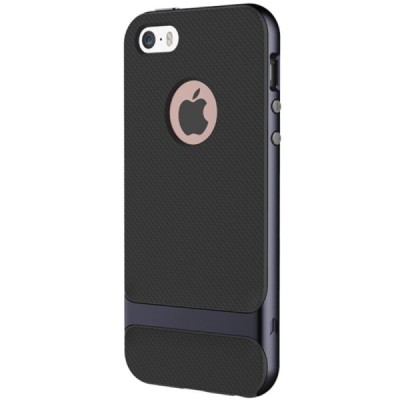 „Rock“ Royce sustiprintos apsaugos Apple iPhone 5 (5s,SE) juodas kieto silikono (TPU) ir plastiko dėklas / Priedai.lt