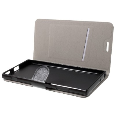 Sony Xperia XA1 Plus atvēramais ādas melns maciņš (maks) / Vacins.lv