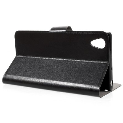 Sony Xperia XA1 Plus atvēramais ādas melns maciņš (maks) / Vacins.lv