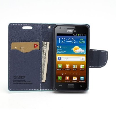 „Mercury“ Samsung Galaxy S2 žalias odinis atverčiamas dėklas - piniginė / Priedai.lt