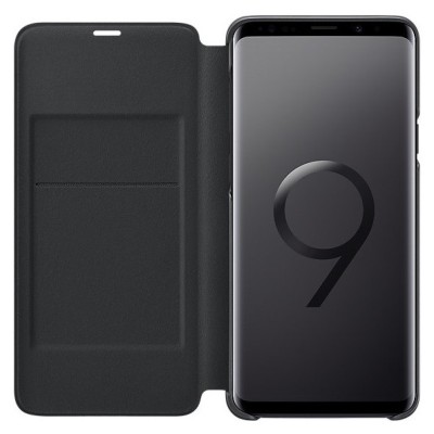Samsung Galaxy S9+ (G965) originalus Led View Cover atverčiamas juodas odinis dėklas - piniginė / Priedai.lt