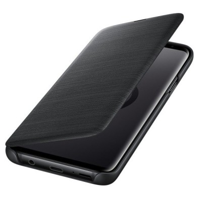 Samsung Galaxy S9+ (G965) originalus Led View Cover atverčiamas juodas odinis dėklas - piniginė / Priedai.lt