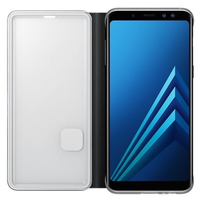 Samsung Galaxy A8 (2018) A530F oficiāls Neon Flip Cover atvērams melns ādas maciņš (maks) / Vacins.lv