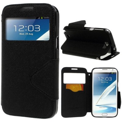 Samsung Galaxy Note 2 (N7100) melns atvēramais Roar ādas maciņš / Vacins.lv