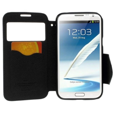 Samsung Galaxy Note 2 (N7100) melns atvēramais Roar ādas maciņš / Vacins.lv