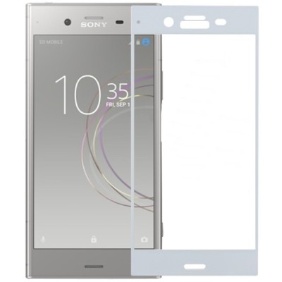Sony Xperia XZ1 „Calans“ 9H Tempered Glass sustiprintos apsaugos baltas pilnai dengiantis apsauginis ekrano stiklas 0,2 mm / Pri
