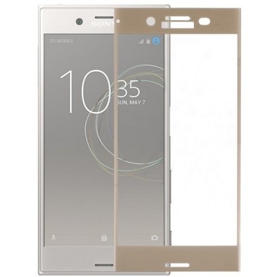 Sony Xperia XZ1 „Calans“ 9H Tempered Glass sustiprintos apsaugos auksinis pilnai dengiantis apsauginis ekrano stiklas 0,2 mm / P