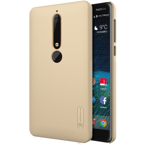 „Nillkin“ Frosted Shield apvalks - zelta + ekrāna aizsargplēve (Nokia 6 2018 / Nokia 6.1)