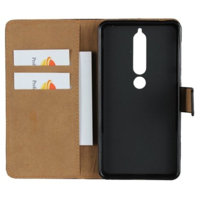 Nokia 6 2018 (Nokia 6.1) atvēramais ādas melns maciņš, grāmata (maks) / Vacins.lv