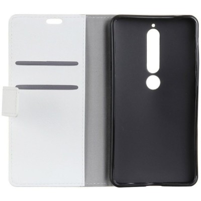 Nokia 6 2018 (Nokia 6.1) atvēramais ādas balts maciņš, grāmata (maks) / Vacins.lv