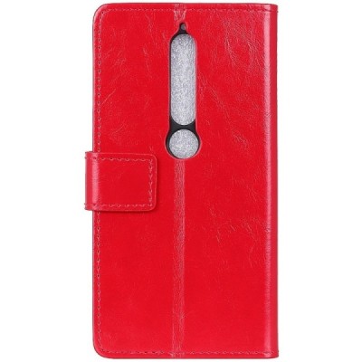 Nokia 6 2018 (Nokia 6.1) atvēramais ādas sarkans maciņš, grāmata (maks) / Vacins.lv