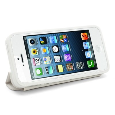 Atverčiamas baltas rėmelis (bamperis) Apple iPhone SE (5, 5s) su smart cover funkcija / Priedai.lt