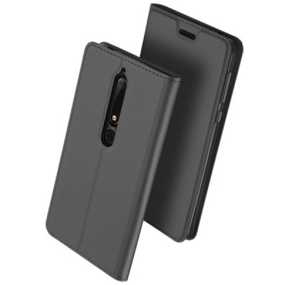 Nokia 6 2018 (Nokia 6.1) „Dux Ducis“ Skin sērijas melns ādas atvērams maciņš / Vacins.lv