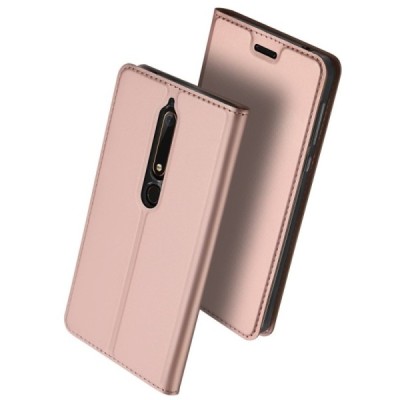 Nokia 6 2018 (Nokia 6.1) „Dux Ducis“ Skin sērijas rozs ādas atvērams maciņš / Vacins.lv