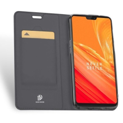 „Dux Ducis“ Skin serijos OnePlus 6 (Six) juodas odinis atverčiamas dėklas / Priedai.lt