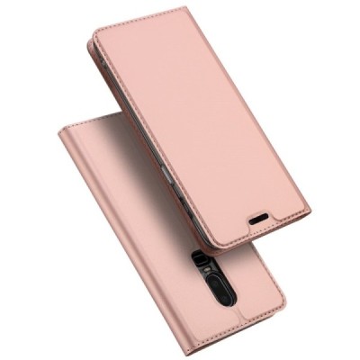 „Dux Ducis“ Skin serijos OnePlus 6 (Six) rožinis odinis atverčiamas dėklas / Priedai.lt