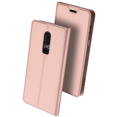 „Dux Ducis“ Skin serijos OnePlus 6 (Six) rožinis odinis atverčiamas dėklas / Priedai.lt