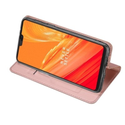„Dux Ducis“ Skin serijos OnePlus 6 (Six) rožinis odinis atverčiamas dėklas / Priedai.lt