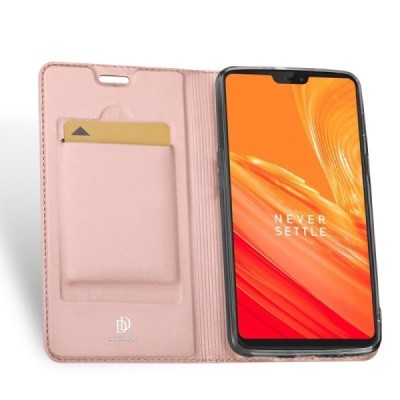„Dux Ducis“ Skin serijos OnePlus 6 (Six) rožinis odinis atverčiamas dėklas / Priedai.lt