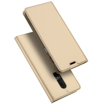 OnePlus 6 (Six) „Dux Ducis“ Skin sērijas zelta ādas atvērams maciņš / Vacins.lv